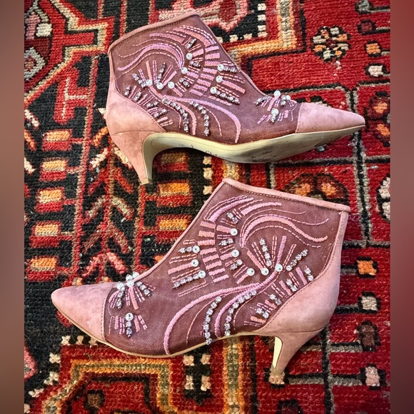 Sam Edelman Beaded Kami Pink Kitten Heel Boots - Picture 2 of 7